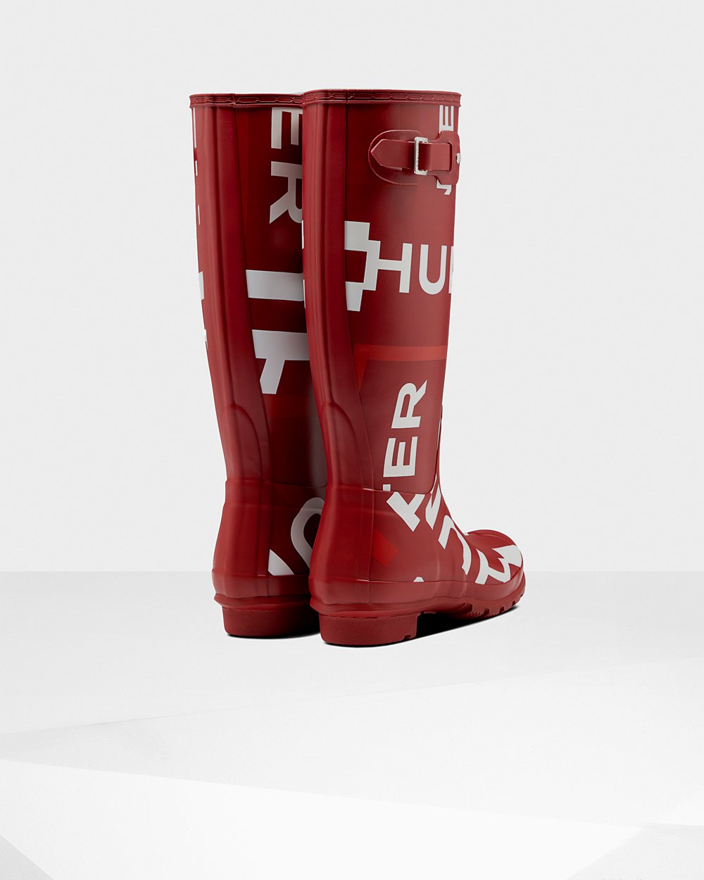 Womens Tall Rain Boots - Hunter Original Exploded Logo (69PWYCZSF) - Grey Red